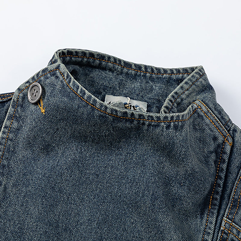 Stand Collar Denim Coat For Men