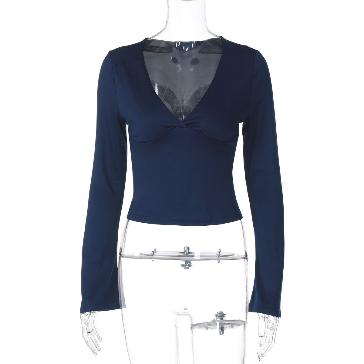 Sexy Deep V Midriff-baring Top Slim Fit All-matching Sweater