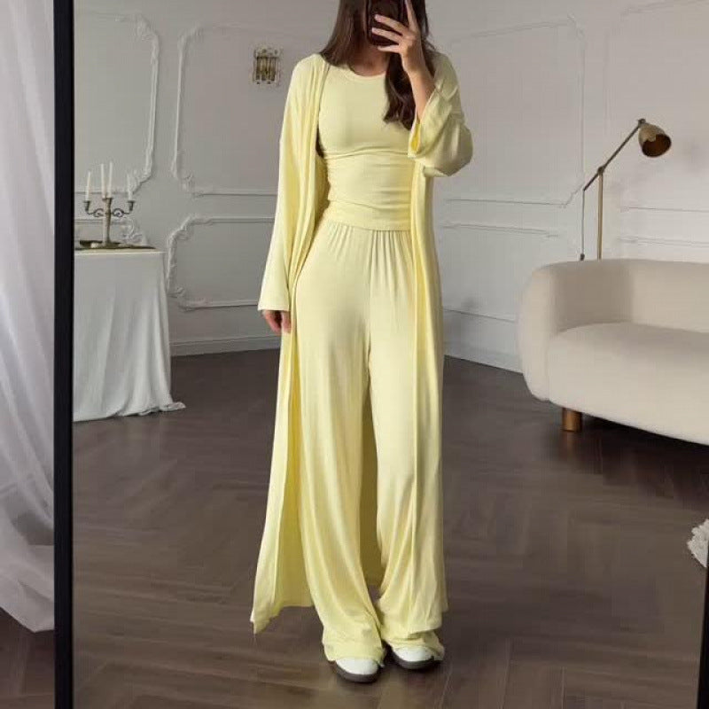 Everyday Wide-leg Pants And Tank Top Three-piece Set