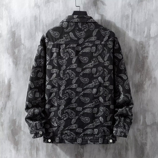 Printed Jacquard Fashion Casual All-matching Personality Trend Men's Coat