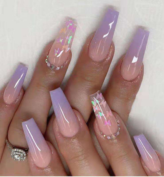 Butterfly Sequins Spot Drill Purple Removable Nail Sticker