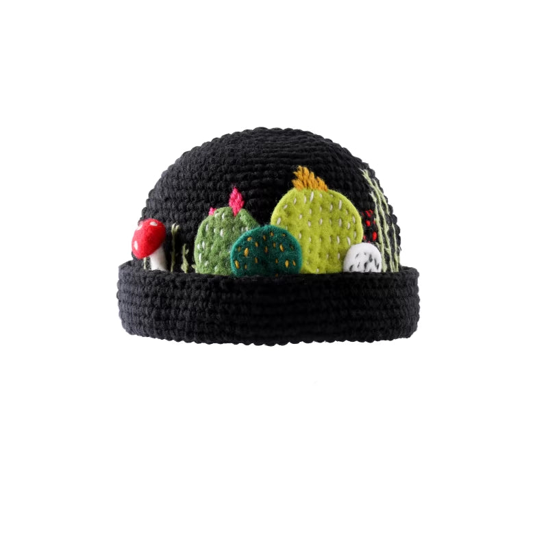 Hand-knitted Beanie With A Succulent Plant Design