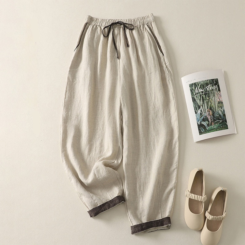Womens Loose Fitting Solid Color Casual Pants With An Elastic Waist