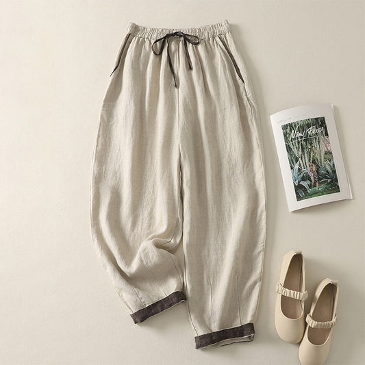 Womens Loose Fitting Solid Color Casual Pants With An Elastic Waist