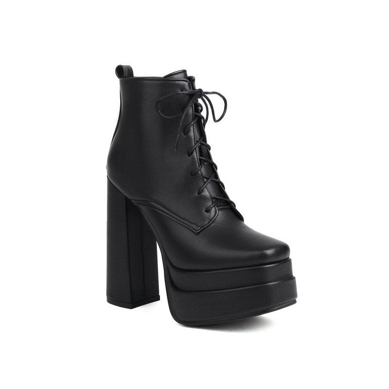 Chunky-heeled Ultra-high Heel Ankle Boots Casual Lace-up British-style Dr Martens With A Thick Sole And Waterproof Design