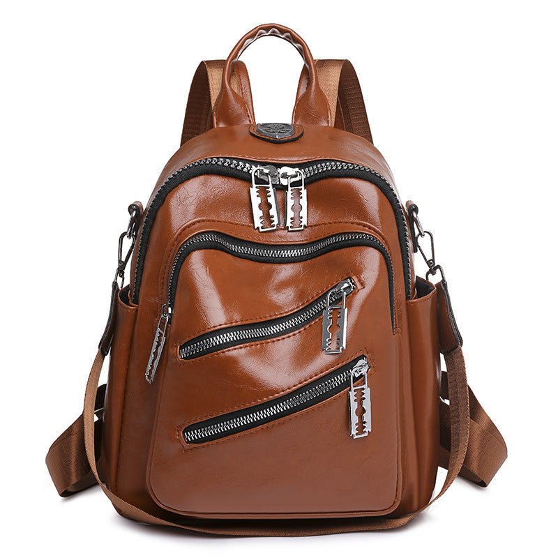 Women's Multi-functional Messenger Bag Soft Leather Lightweight Waterproof Large Capacity Backpack