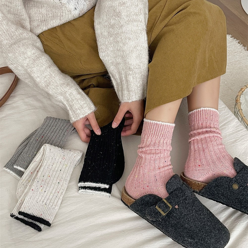 Womens Wool Knit Contrast-color Socks