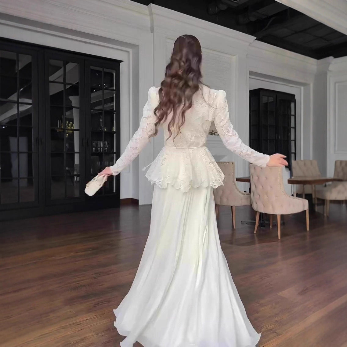 Elegant, Sophisticated Long-sleeve Dress And Skirt Set