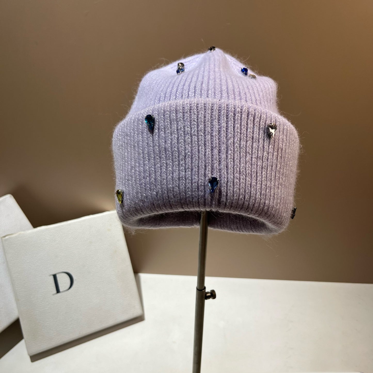 Color Diamond Light Luxury Winter Rabbit Hair Knitted Hat Personality Colorful