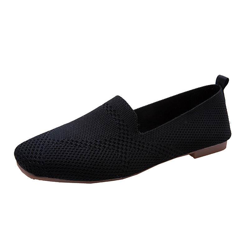 Square Toe Knit Woven Flat Foot Loafers