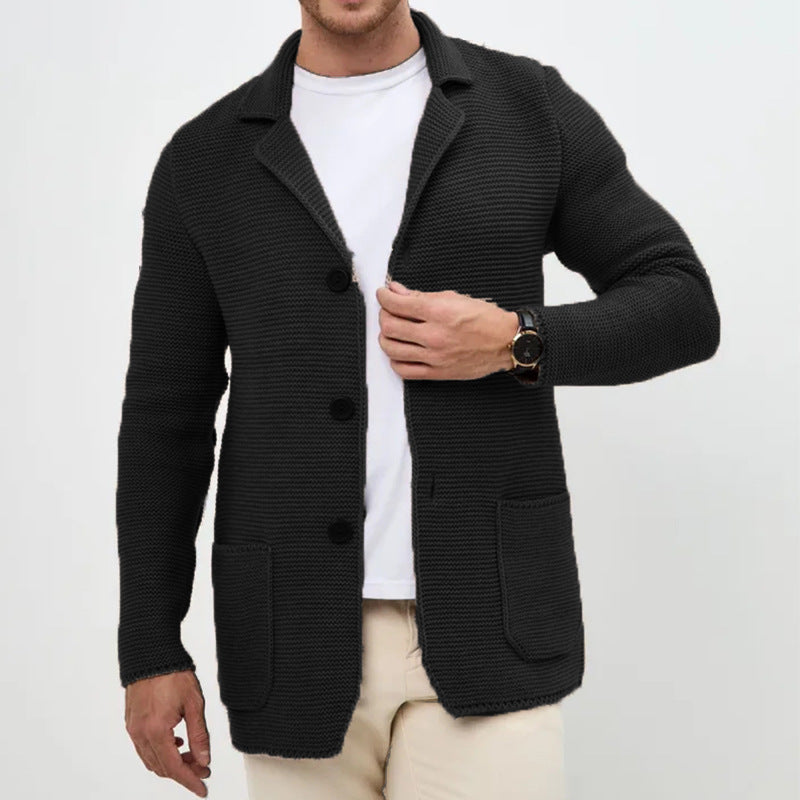 Ny Sweater Cardigan Herre Revers Strikket Jakkesæt Jakke