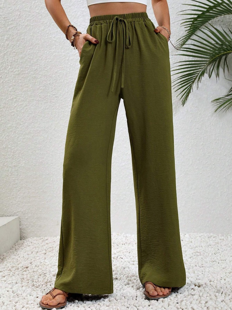 All-match Solid Color Mop Wide-leg Casual Pants