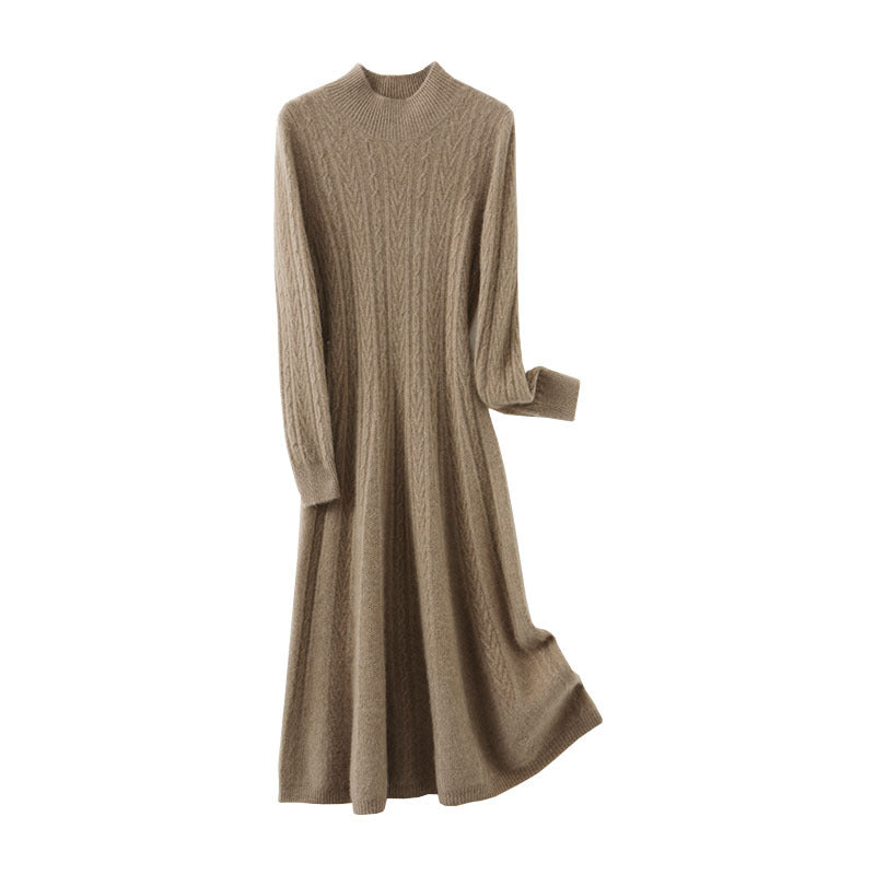 Base Skirt Paired With A Dress Featuring A High-neck Design And A Length Below The Knee