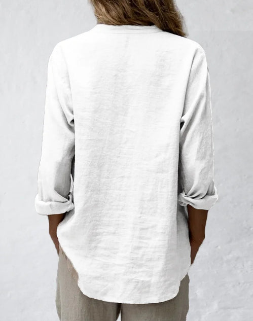Women's Casual White Linen Blouse