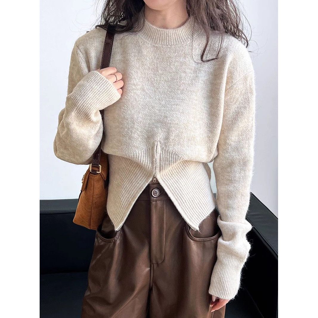 New Autumn Split-zip Short Sweater