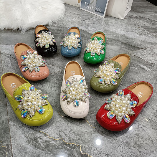 Summer Patent Leather Pearl Flower Women's Shoes