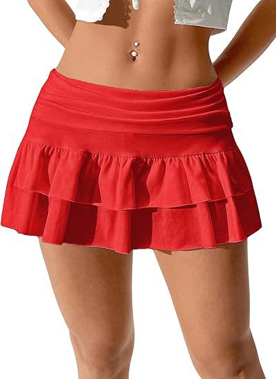 Womens Y2K Pleated Mini Skirt Low-Waist Layered And Flowing