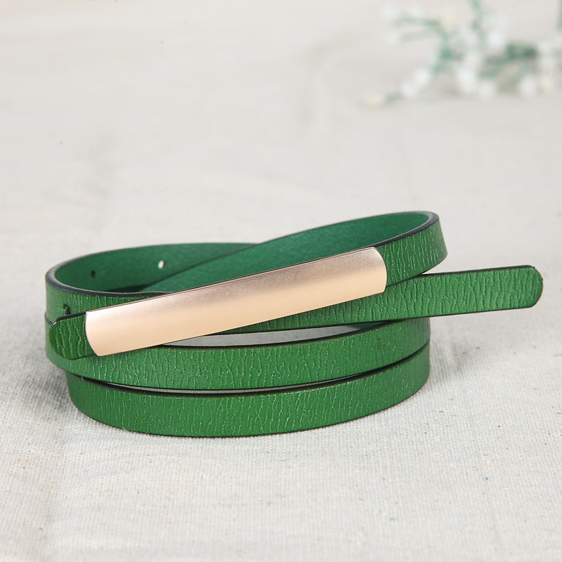 Female leather alloy smooth buckle two-layer leather fine belt