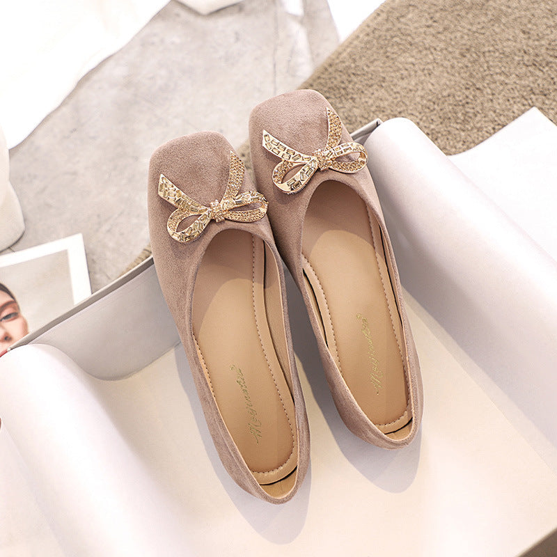 Women's Fashion Square Head Rhinestone Shallow Mouth Flat Bottom Beans Shoes