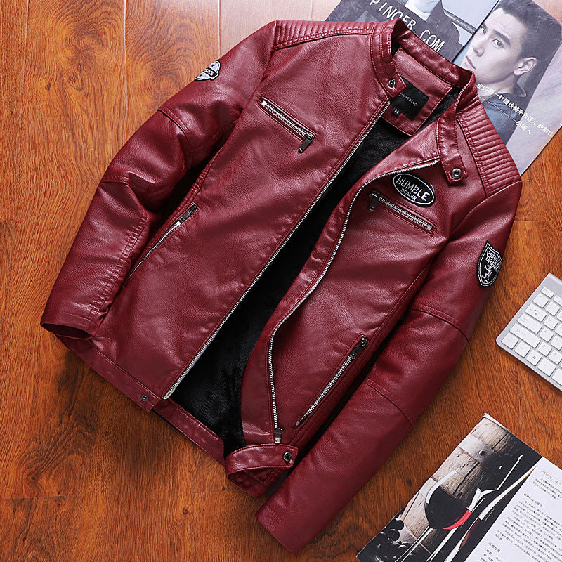 velvet anti - cold PU leather jacket