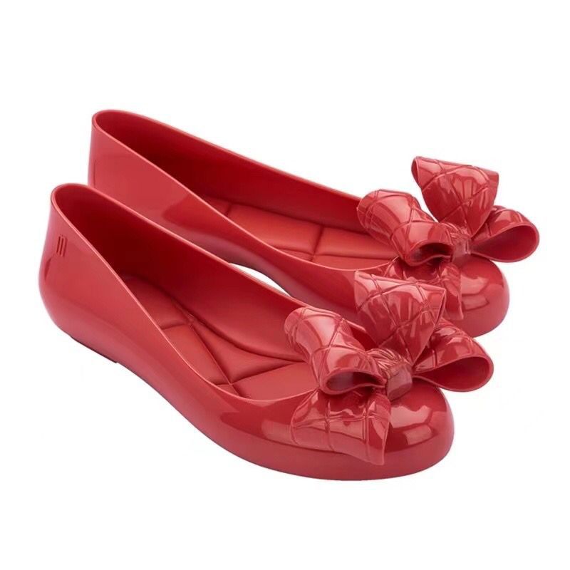Big Bow Flat Fish Mouth Jelly Women's Shoes Round Toe