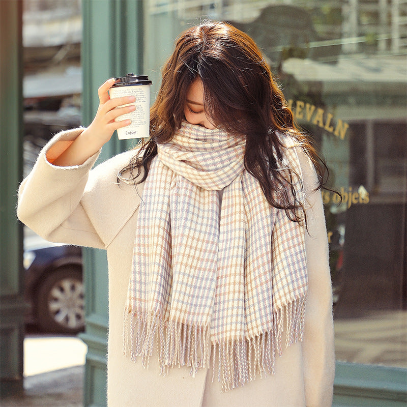 Herringbone Pattern Cashmere Thick Warmth Tassel Shawl