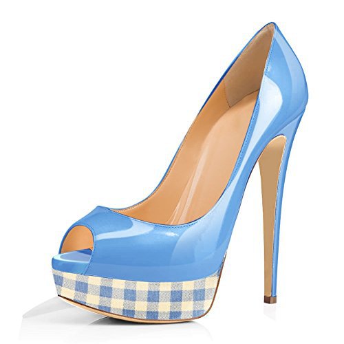 European And American Candy Color Plaid Fish Mouth Waterproof Platform High-heeled Women's Shoes