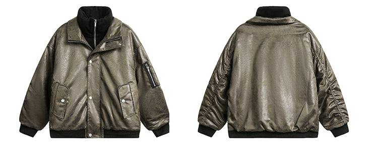 American-style Fake Two-piece Suede Bomber Jacket Cotton-padded Jacket