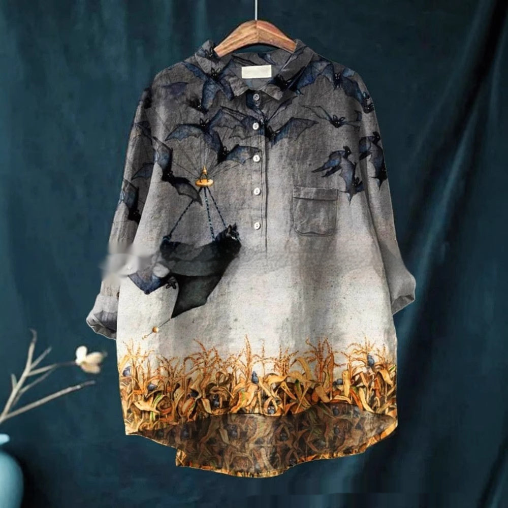 Round Neck Shirt Vintage Printed Shirt