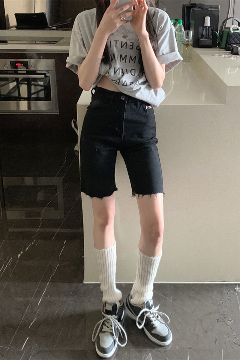 Women's Raw Edge Stretch Slim Straight Denim Shorts