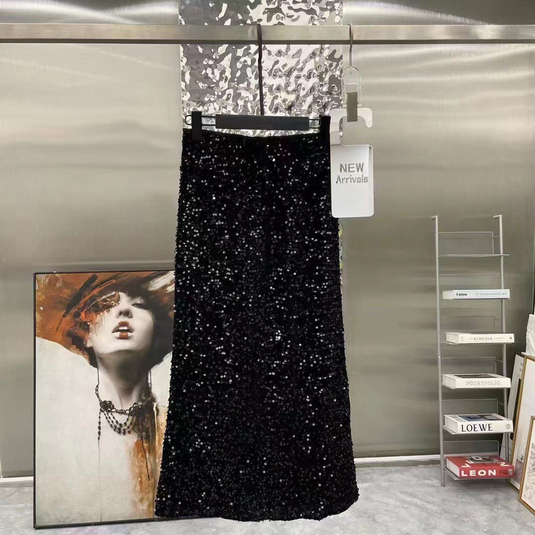 High Quality Velvet Sequined Atmosphere A- Shaped Skirt