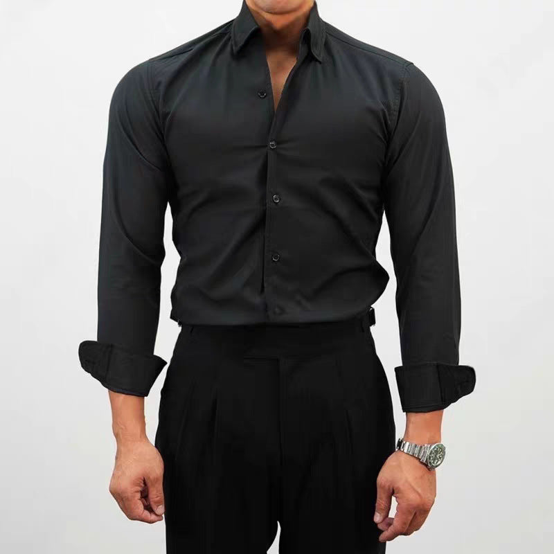 Casual Solid Color Workwear Shirt Men