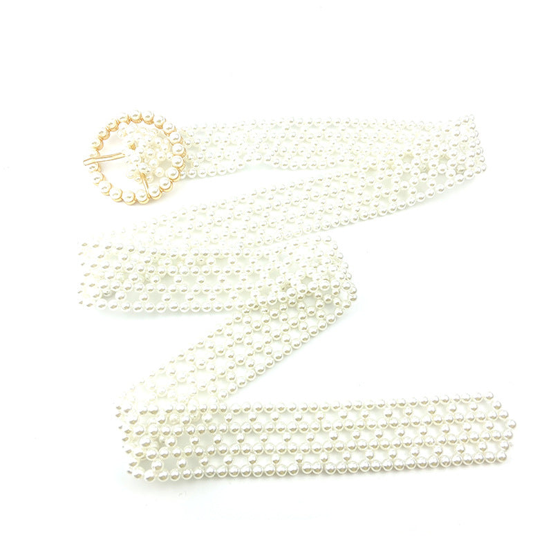 Net Red Handmade Beaded Pearl Ladies Belt Decoration Wild Skirt Diamond Braided Belt