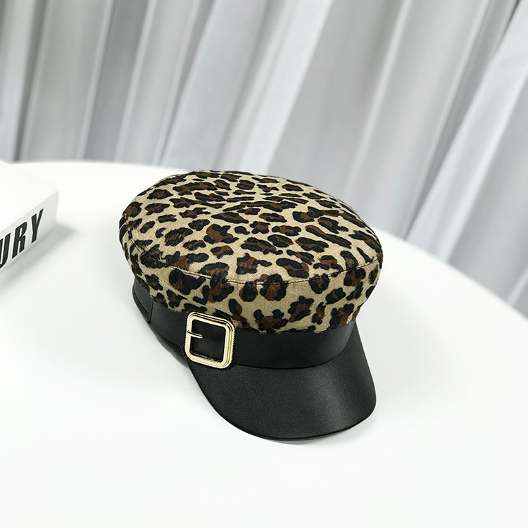 Autumn And Winter Leopard Style Versatile Flat Top Hat