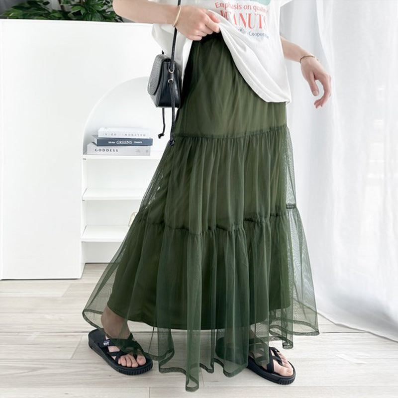 Womens Flowing Gauze Skirt With A-line Patchwork Design