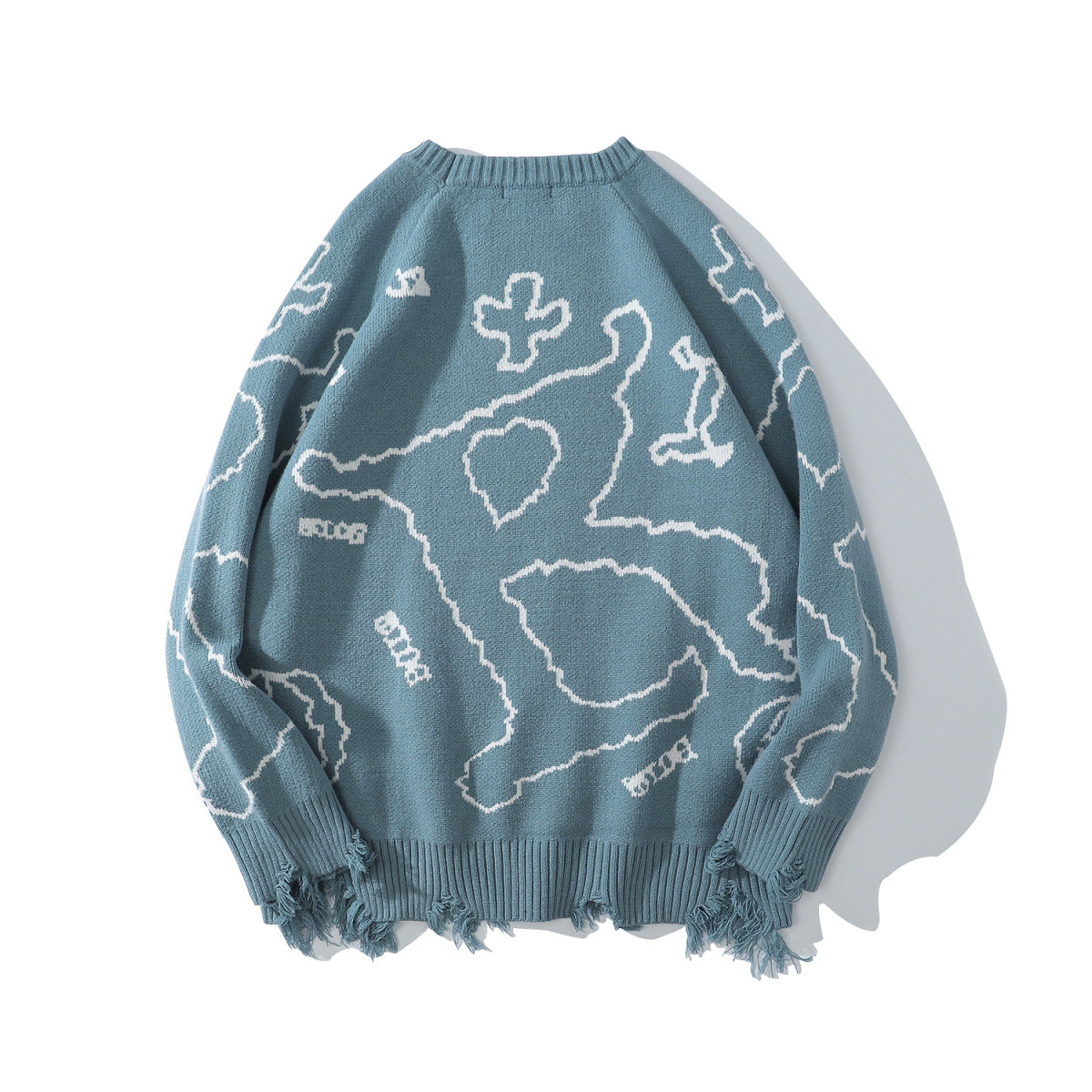 Blue Letter Jacquard Pullover Round Neck Winter Undercoat