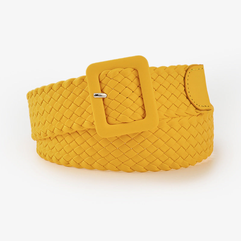 Candy Color Bag Buckle Belt Sweet Decorative Square Woven Ladies Wide Wholesale