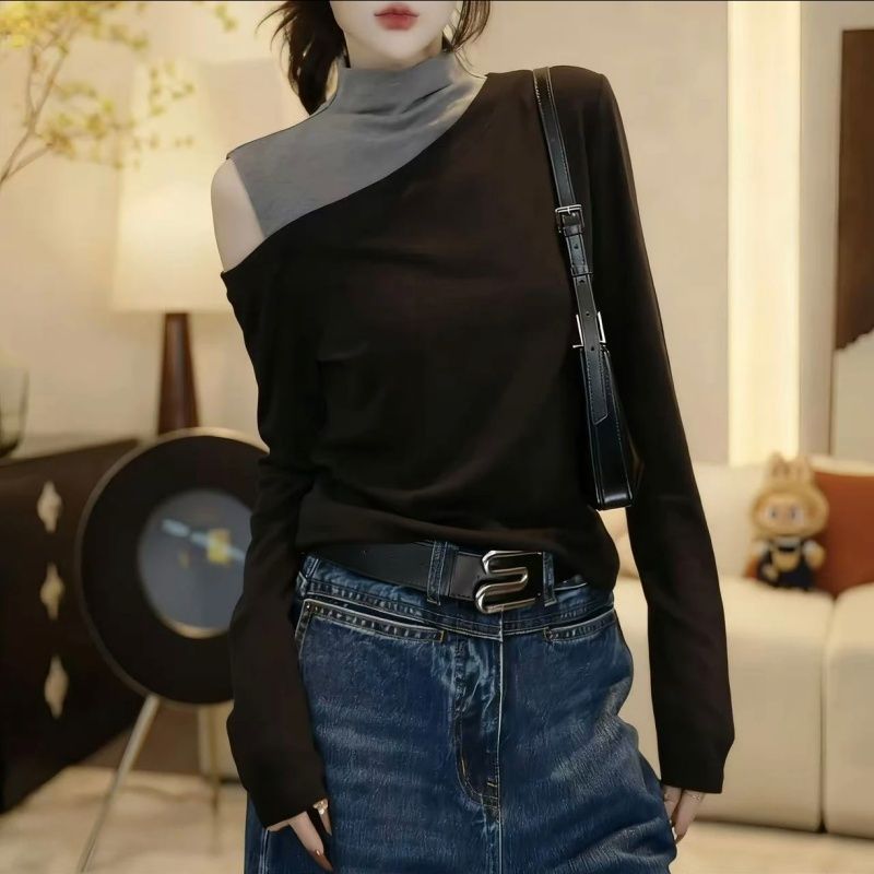 Patchwork Color-block Slimming Faux Two-piece Top
