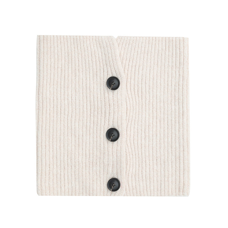 European And American Winter Korean Style Wool Solid Color Clip Flower Shaped Button Knitted Scarf