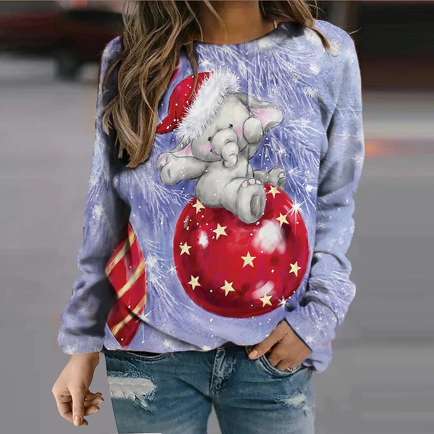European And American Snowman Printed Crew Neck Sweatshirt