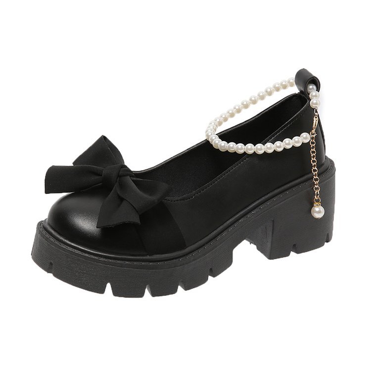 Spring And Summer New Pearl Thick Bottom Versatile Small Leather Shoes