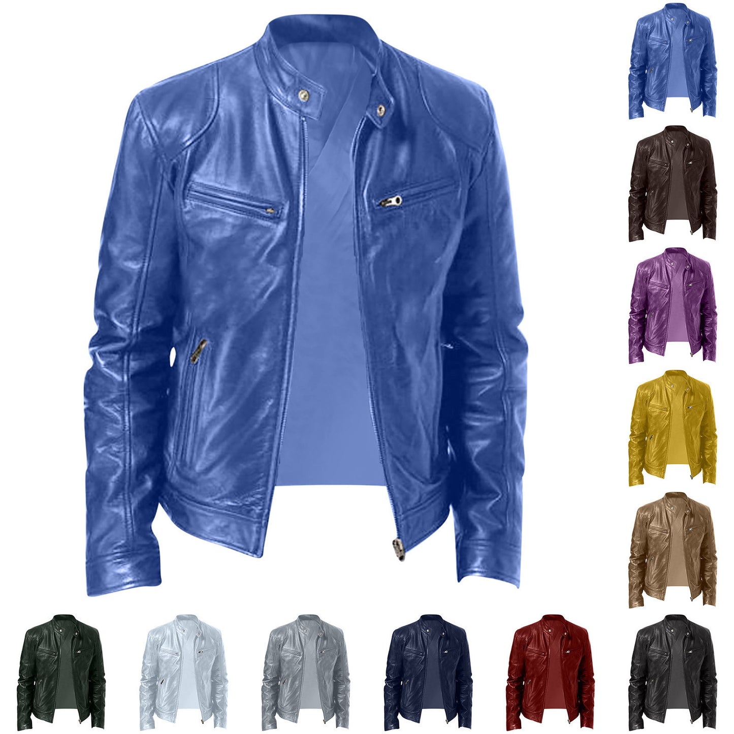 Mens Leather With A Stand-up Collar Punk-style Jacket