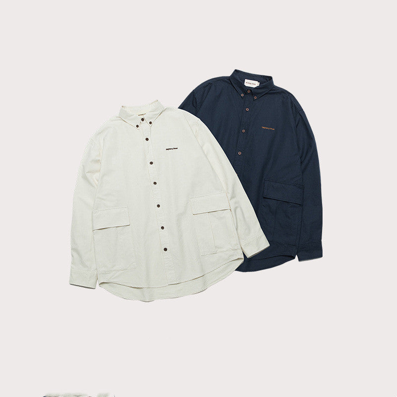 Solid Color Youth Shirt Loose Couple Long Sleeve Shirt