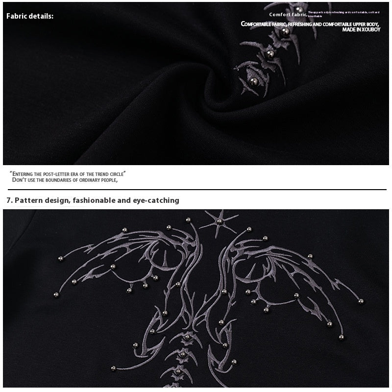 American Niche Creative Embroidery Beaded Shoulder Short Sleeve