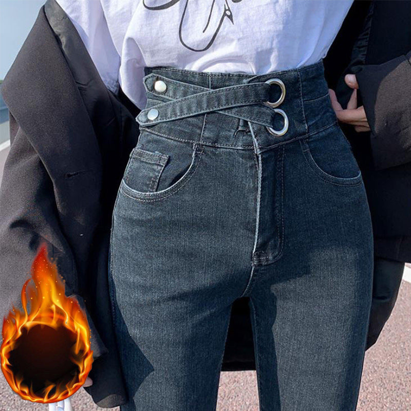 Thin skinny high waist black pencil long pants with small feet