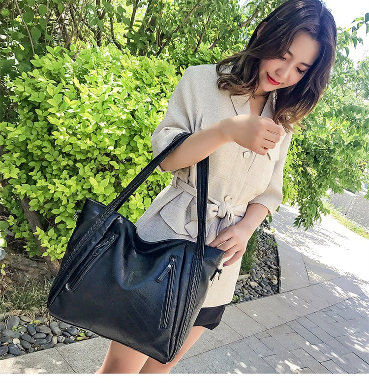 Tote bag large-capacity stitching soft leather shoulder bag