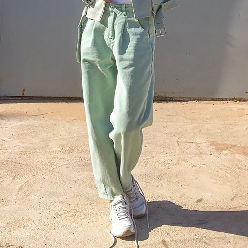 Women's loose high waist denim trousers