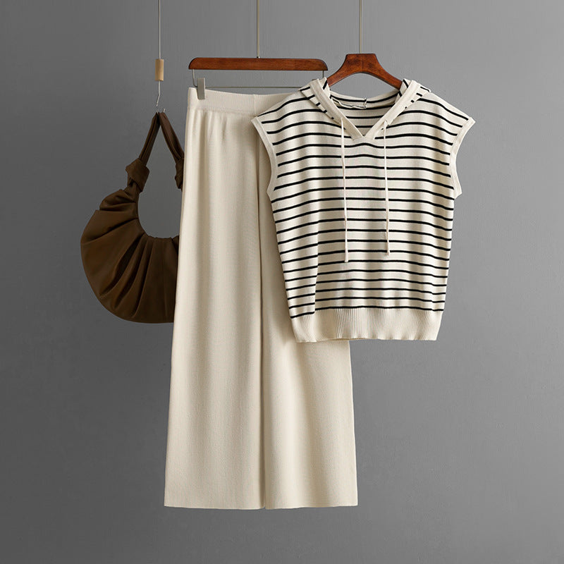 Top And High-waisted Wide-leg Pants Two-piece Set
