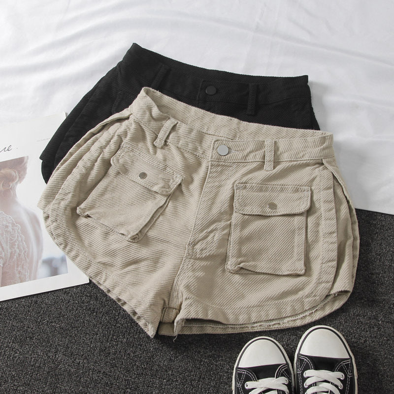 Washed white small pocket denim shorts