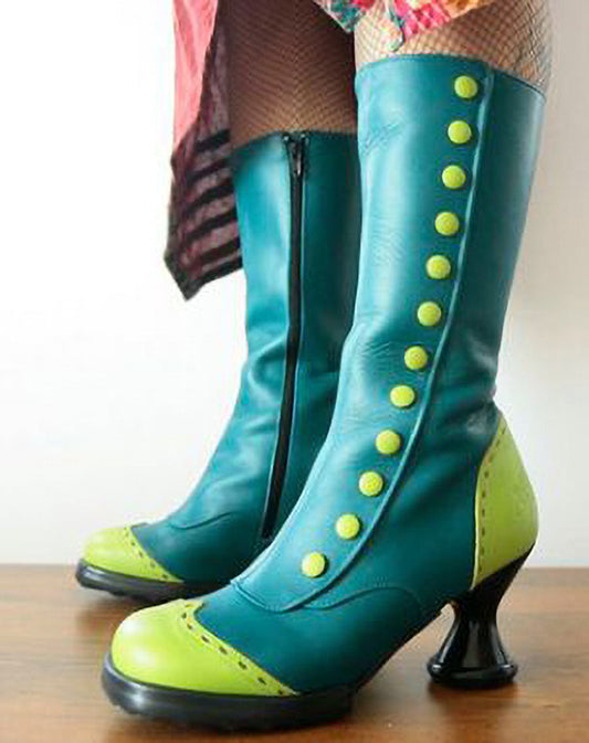 Fashionable Button-decorated Irregular-heeled Women's Thigh-high Boots